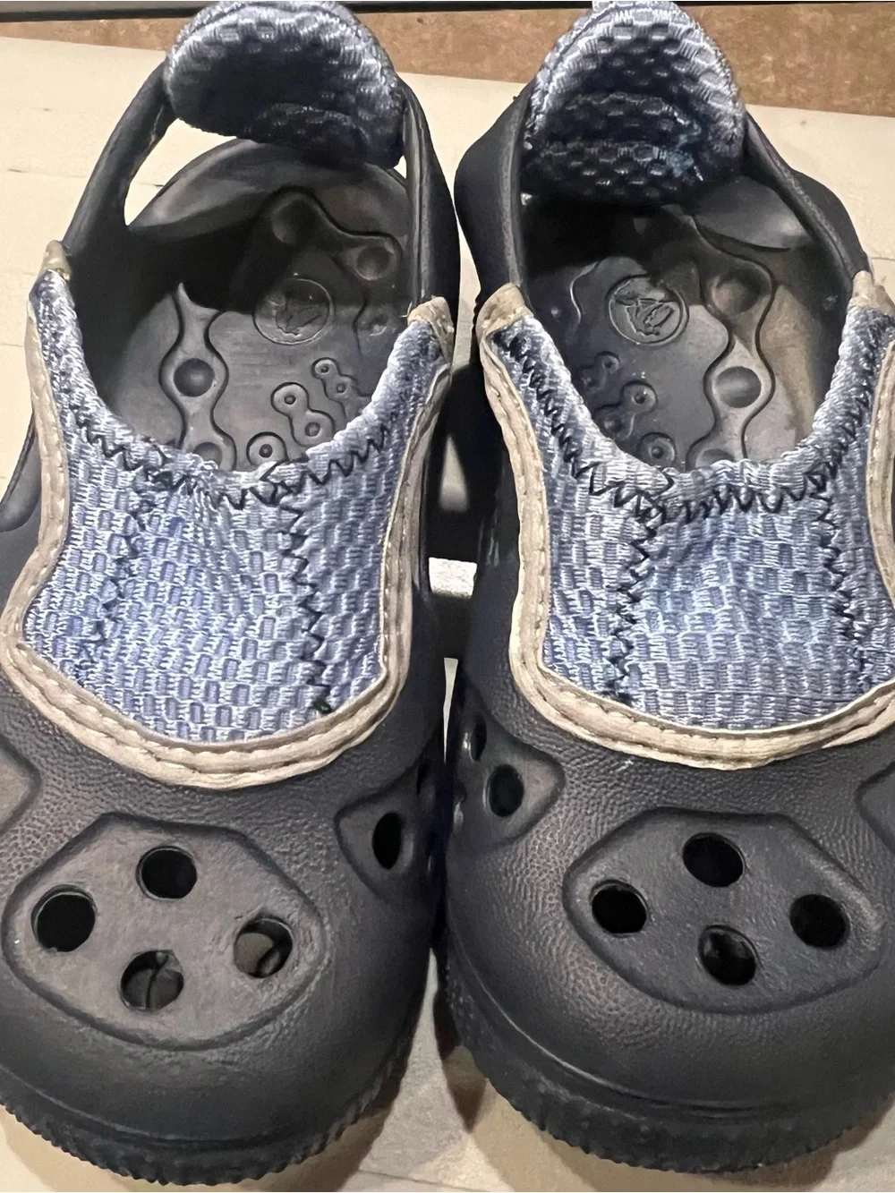 CROCS Kids Navy Water Shoe with Light Blue Knit Strap